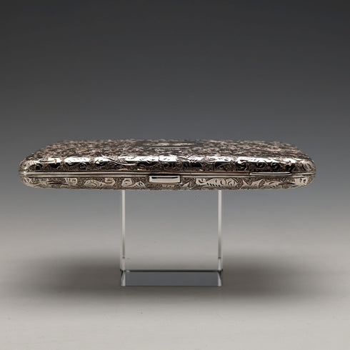 1893 British antique double-sided sterling silver card case with accordion pocket, 126g, Sampson Mordan