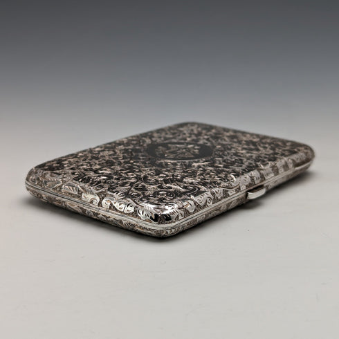 1893 British antique double-sided sterling silver card case with accordion pocket, 126g, Sampson Mordan