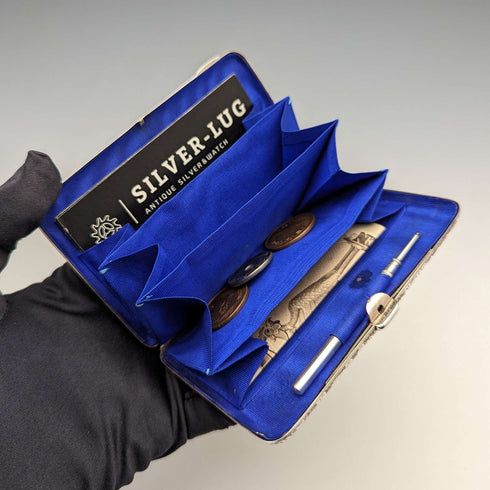 1893年 英国アンティーク 両開き型 純銀カードケース 蛇腹ポケット 126g Sampson Mordan