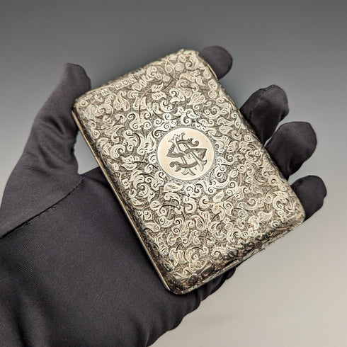 1893 British antique double-sided sterling silver card case with accordion pocket, 126g, Sampson Mordan