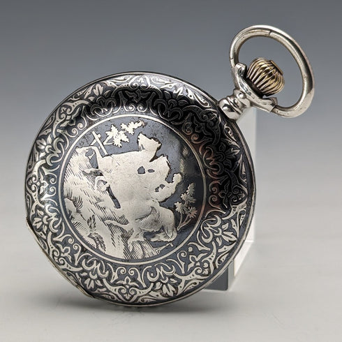 古董瑞士製造未簽名懷錶銀色側分鐘 Niero 獵人錶殼運作良好