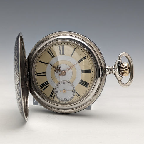 古董瑞士製造未簽名懷錶銀色側分鐘 Niero 獵人錶殼運作良好