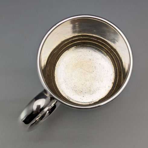 Antique British silver plate mug from Deykin & Sons, circa 1900