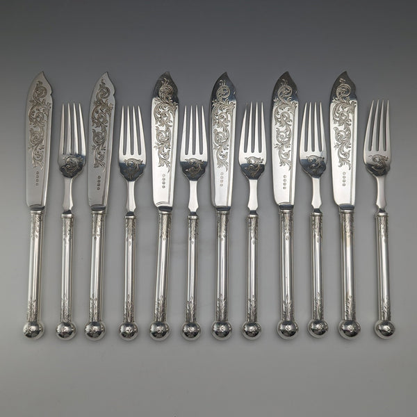 Antique British silver plate cutlery set of 6 by Allen & Darwin