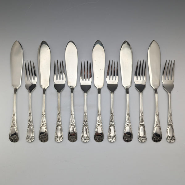 Antique British Silver Plate Fish Cutlery Set of 6 Pairs JG Graves
