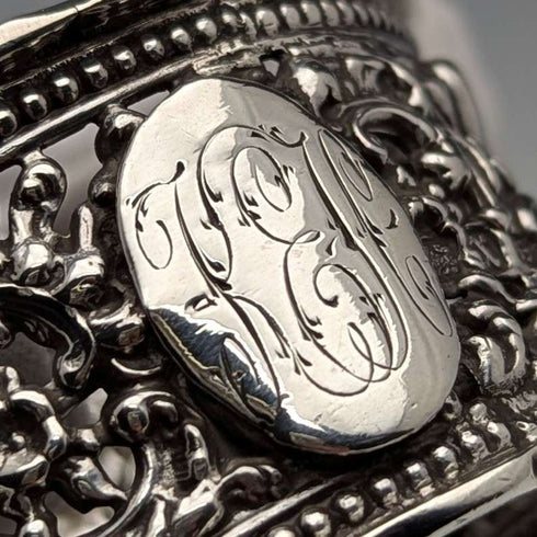 1897 British antique sterling silver openwork napkin ring, 27g, Thomas Hayes