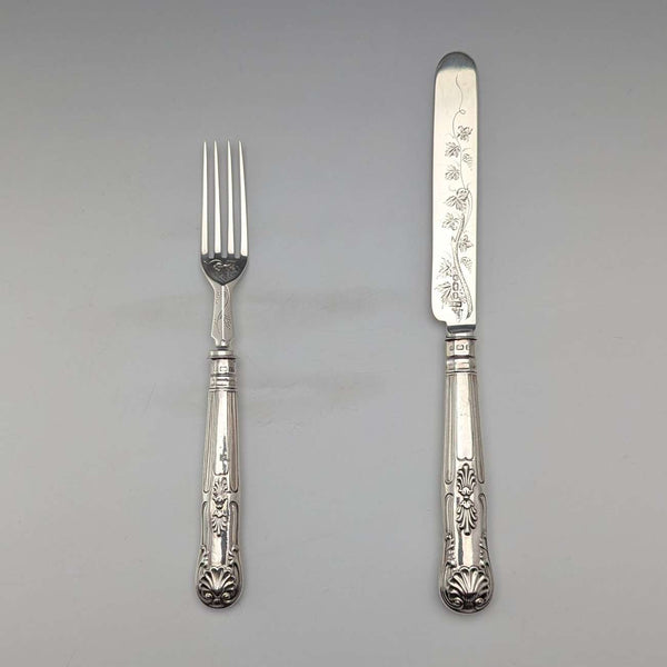 1890年 英国アンティーク 純銀製 デザートカトラリーペア 67g Walker&Hall