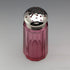 1910 British antique cranberry glass sugar caster with pure silver lid, Hukin & Heath