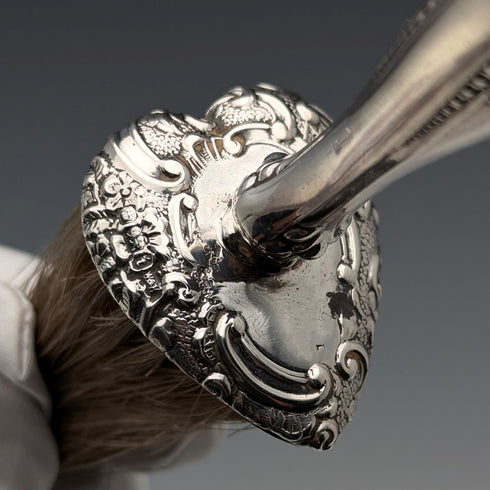 1901 British antique pure silver handled hat brush, Walker & Hall
