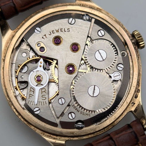 1958 British Garrard 9K solid gold Denison case men's wristwatch in box, serviced
