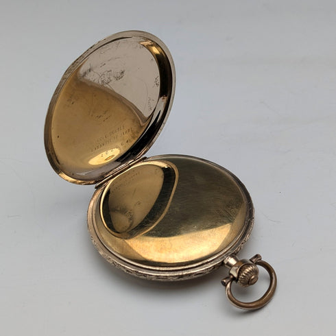 Circa 1930 German Junghans pocket watch with gold-plated hunter case, refurbished
