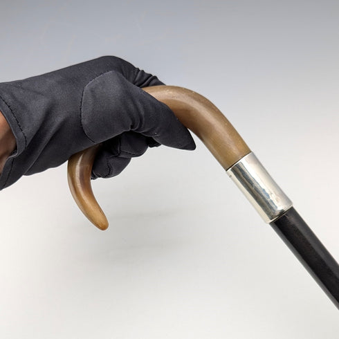 ヴィンテージ 紳士用 純銀装飾 曲がりホーンハンドル ステッキ 杖 86cm