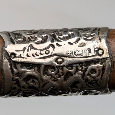 1918 年英國古董紳士浮雕純銀裝飾彎柄手杖 91 厘米