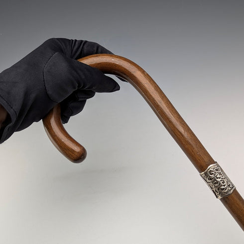 1918 年英國古董紳士浮雕純銀裝飾彎柄手杖 91 厘米