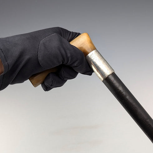 1897 年英國古董男士純銀裝飾 L 角手柄手杖 83 厘米