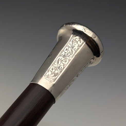1925年 英国ヴィンテージ 紳士用 純銀製 丸ハンドル ステッキ 杖 84cm