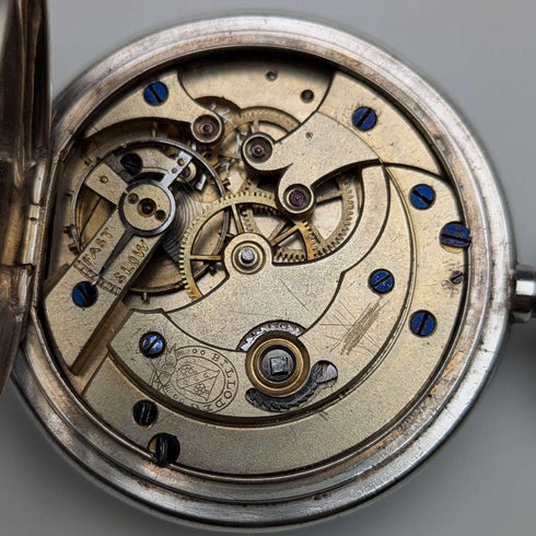 1913年頃 アンティーク Billodes/ゼニス 懐中時計 彫刻銀側ハンターケース 動作品