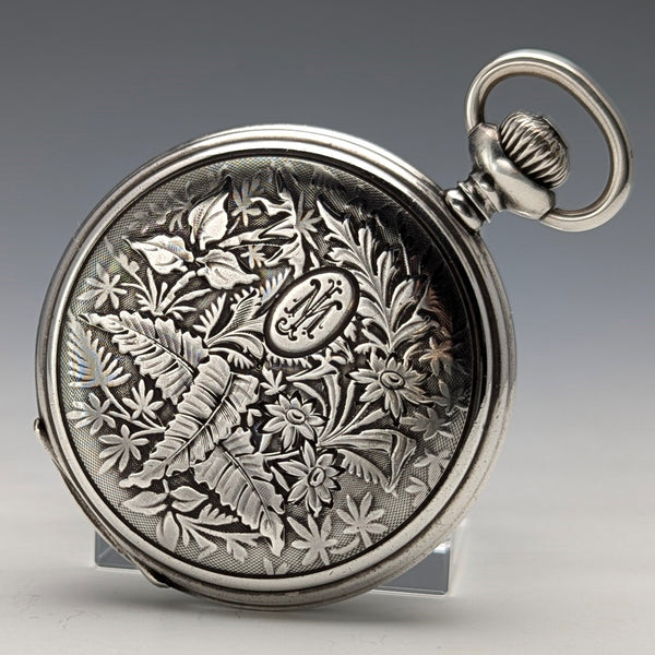 Circa 1930 Vintage Zenith Pocket Watch with Fine Engraving and Silver Side Hunter Case, in Good Working Condition