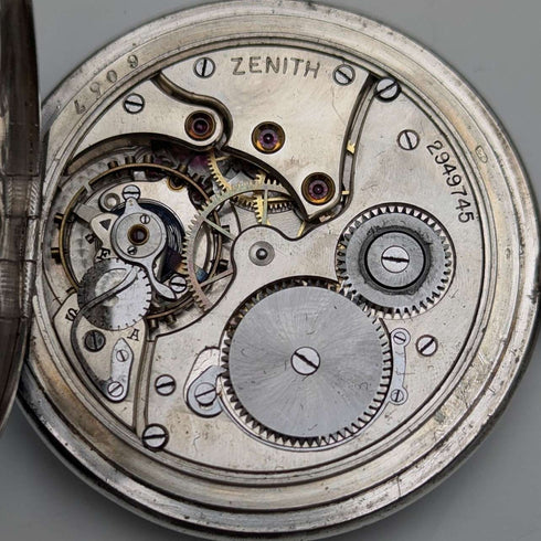 1930年頃 ヴィンテージ ゼニス 懐中時計 細密彫刻銀側ハンターケース 動作良好
