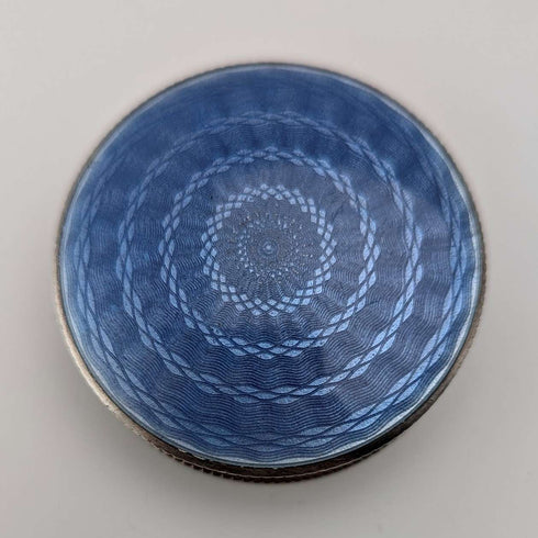 1942 British Vintage Blue Guilloche Enamel Sterling Silver Pill Case Cohen & Charles