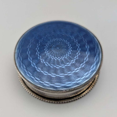 1942 British Vintage Blue Guilloche Enamel Sterling Silver Pill Case Cohen & Charles