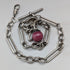 Circa 1900 British antique sterling silver Albert chain, 46g, sterling silver eagle & natural stone fob