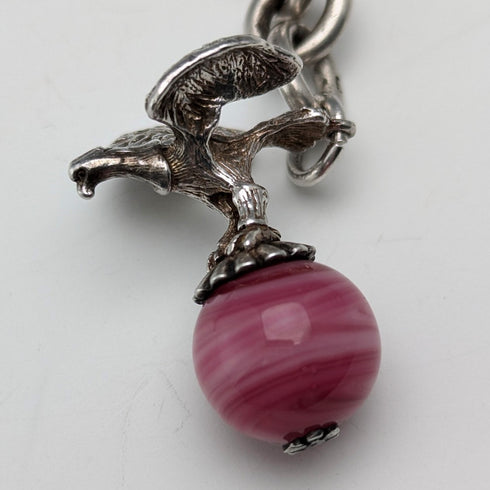 Circa 1900 British antique sterling silver Albert chain, 46g, sterling silver eagle & natural stone fob