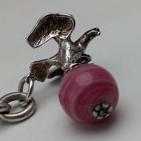 Circa 1900 British antique sterling silver Albert chain, 46g, sterling silver eagle & natural stone fob