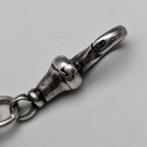 Circa 1900 British antique sterling silver Albert chain, 46g, sterling silver eagle & natural stone fob