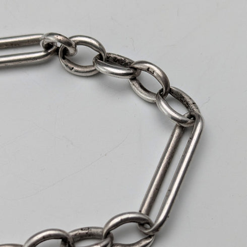 Circa 1900 British antique sterling silver Albert chain, 46g, sterling silver eagle & natural stone fob