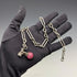 Circa 1900 British antique sterling silver Albert chain, 46g, sterling silver eagle & natural stone fob