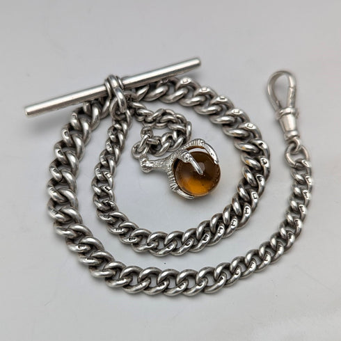 約 1920 年英國古董純銀阿爾伯特鏈 30 克爪子和碗扣