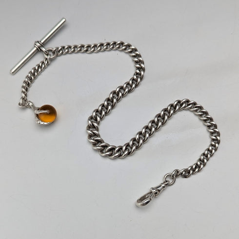 約 1920 年英國古董純銀阿爾伯特鏈 30 克爪子和碗扣