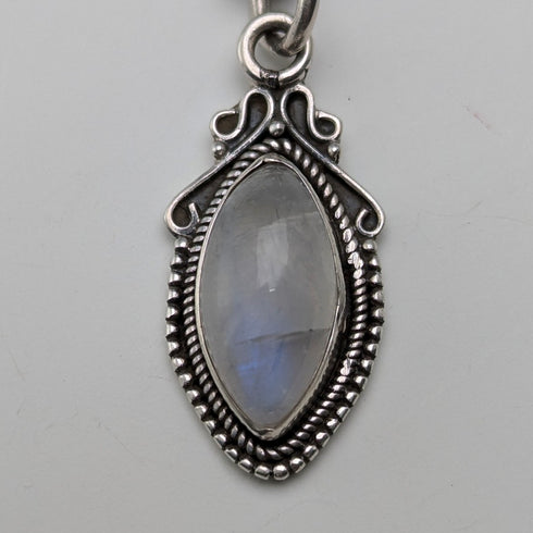 Circa 1900 British antique sterling silver Albert chain 33g moonstone fob