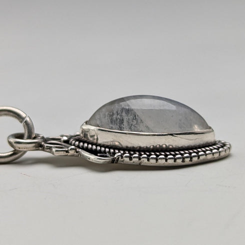 Circa 1900 British antique sterling silver Albert chain 33g moonstone fob