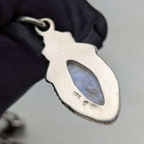 Circa 1900 British antique sterling silver Albert chain 33g moonstone fob