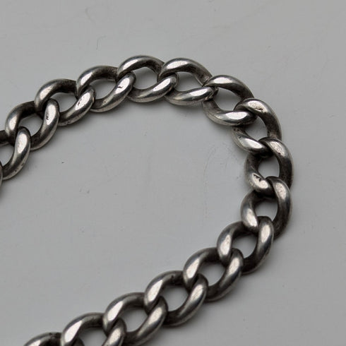 Circa 1900 British antique sterling silver Albert chain 33g moonstone fob