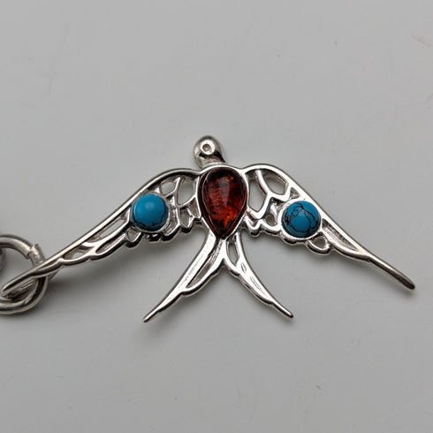 Circa 1890 British antique sterling silver Albert chain, 47g, sterling silver swallow fob