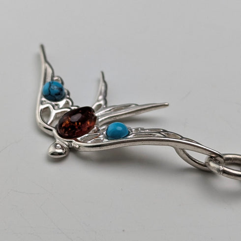 Circa 1890 British antique sterling silver Albert chain, 47g, sterling silver swallow fob