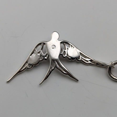 Circa 1890 British antique sterling silver Albert chain, 47g, sterling silver swallow fob