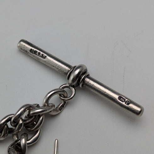 Circa 1890 British antique sterling silver Albert chain, 47g, sterling silver swallow fob