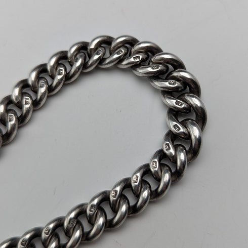 Circa 1890 British antique sterling silver Albert chain, 47g, sterling silver swallow fob