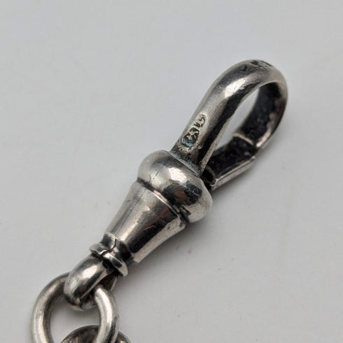 Circa 1890 British antique sterling silver Albert chain, 47g, sterling silver swallow fob