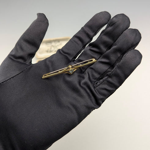 アンティーク 15ctゴールド製ブローチ ブルーストーン&パール ケース入