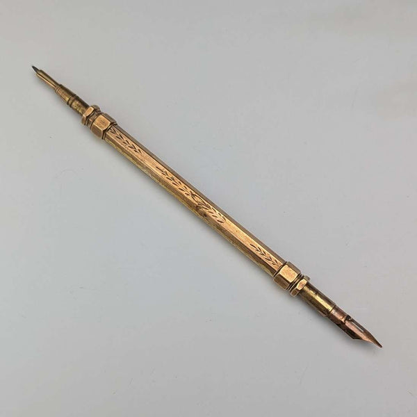 約 1900 年古董鍍金伸縮鉛筆和沾水筆