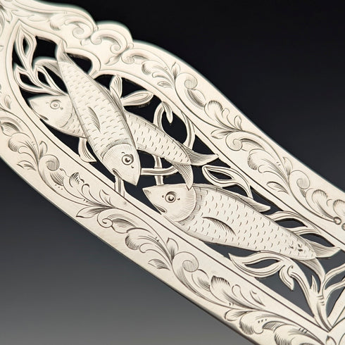 1850 British antique pure silver fish server pair, 370g total, HJ Lias&Son