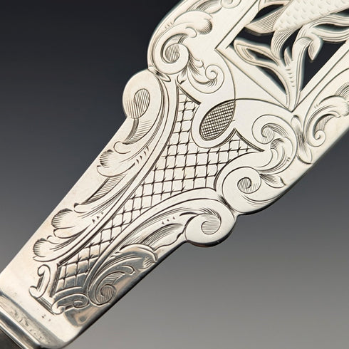 1850 British antique pure silver fish server pair, 370g total, HJ Lias&Son