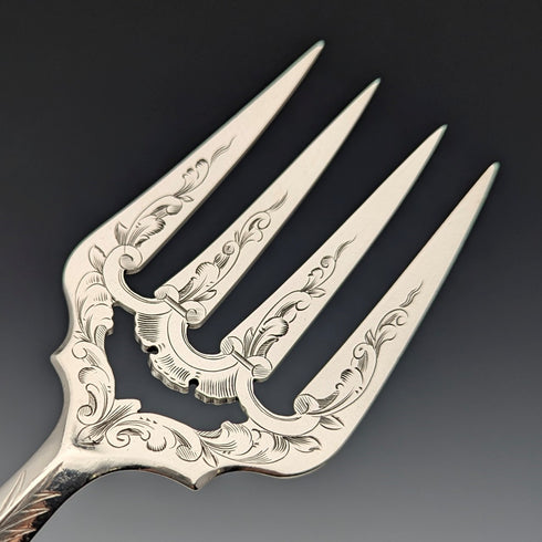 1850 British antique pure silver fish server pair, 370g total, HJ Lias&Son