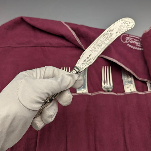 1836 British antique pure silver fish cutlery, 3 pairs, total weight 319g, Charles Needham