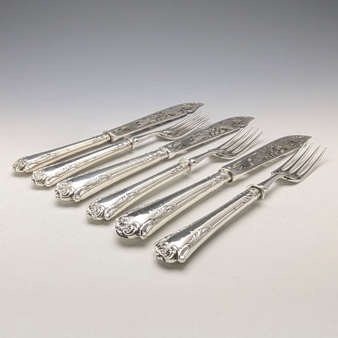 1860年頃 英国アンティーク 純銀ハンドル フィッシュカトラリー 6ペア Aaron Hadfield